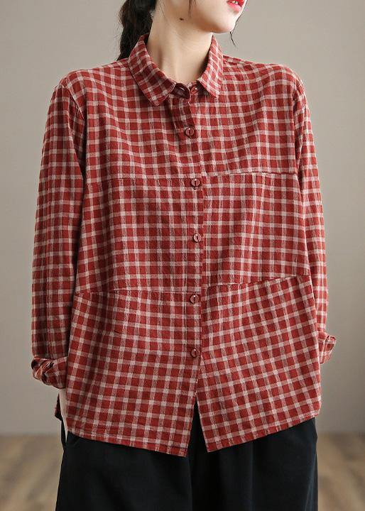 Kvinnors Blus med Löst Lapel och Patchwork 1