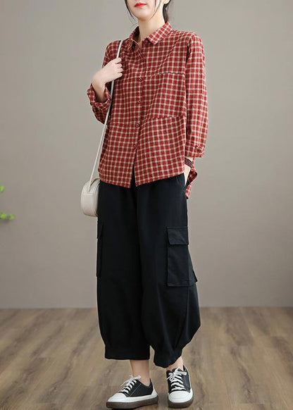 Kvinnors Blus med Löst Lapel och Patchwork 3