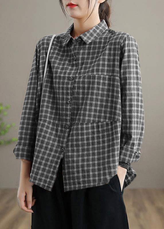 Kvinnors Blus med Löst Lapel och Patchwork 5
