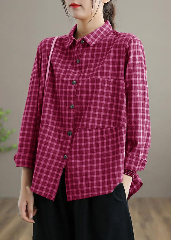 Kvinnors Blus med Löst Lapel och Patchwork 6
