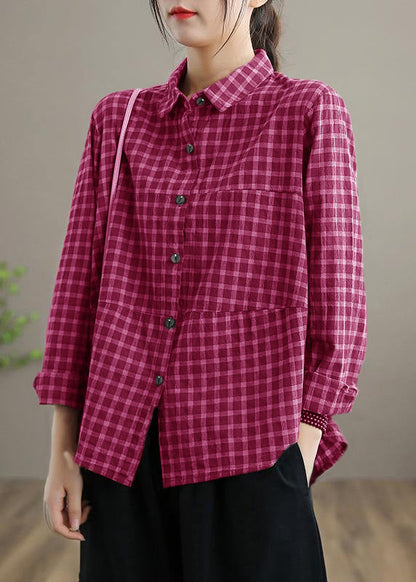 Kvinnors Blus med Löst Lapel och Patchwork 6