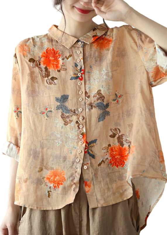 Kvinnors Blus med Peter Pan Krage i Orange 0