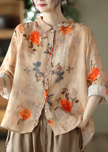 Kvinnors Blus med Peter Pan Krage i Orange 2