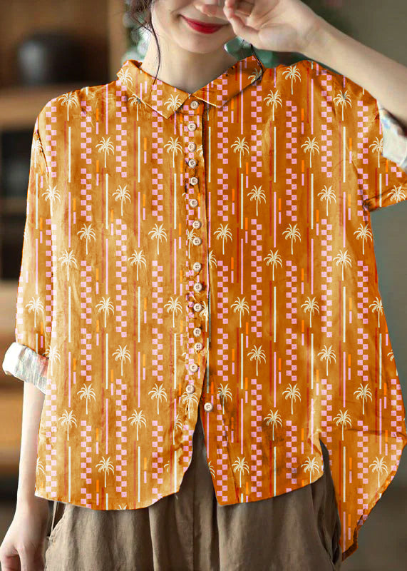 Kvinnors Blus med Peter Pan Krage i Orange 6