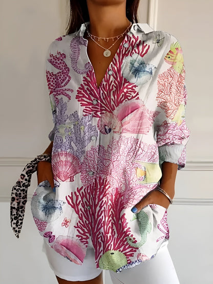 Kvinnors Blus med Unika Tryck Lekfull Design 3
