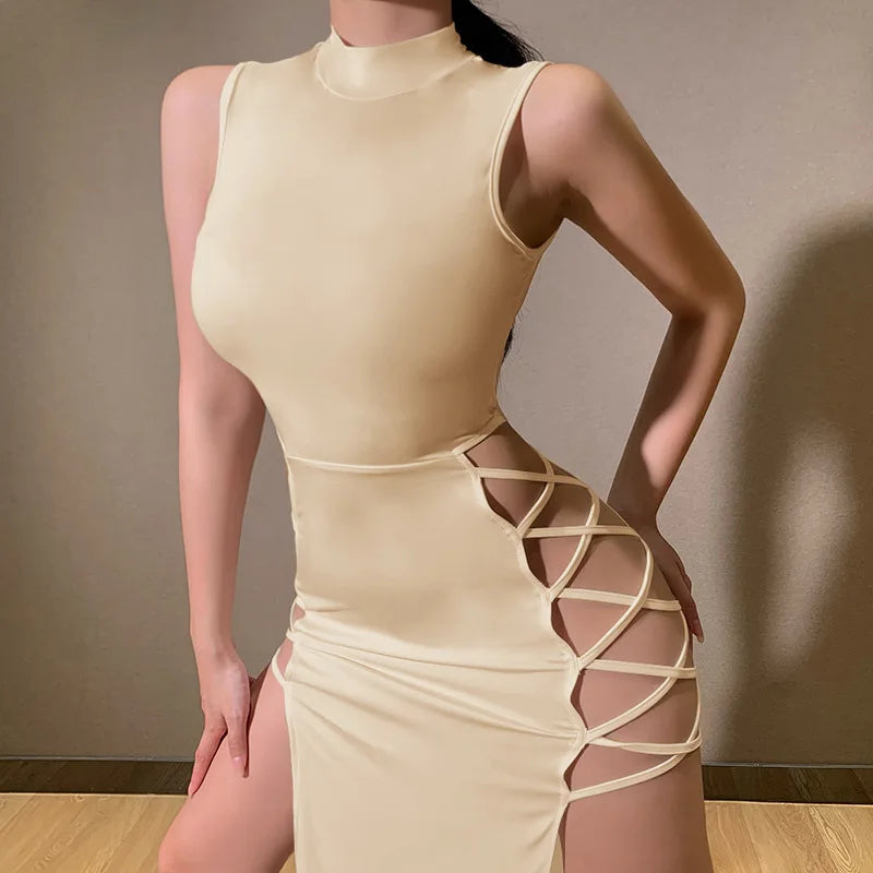 Kvinnors Bodycon Klänning Mock Neck Mjuk Elastisk 4