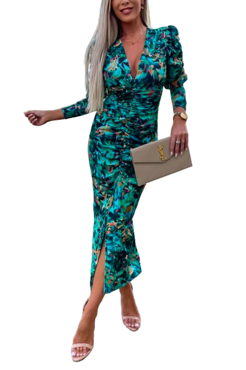 Kvinnors Bodycon Klänning med Djup V-ringning och Lång Ärmar 0