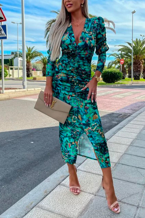 Kvinnors Bodycon Klänning med Djup V-ringning och Lång Ärmar 1