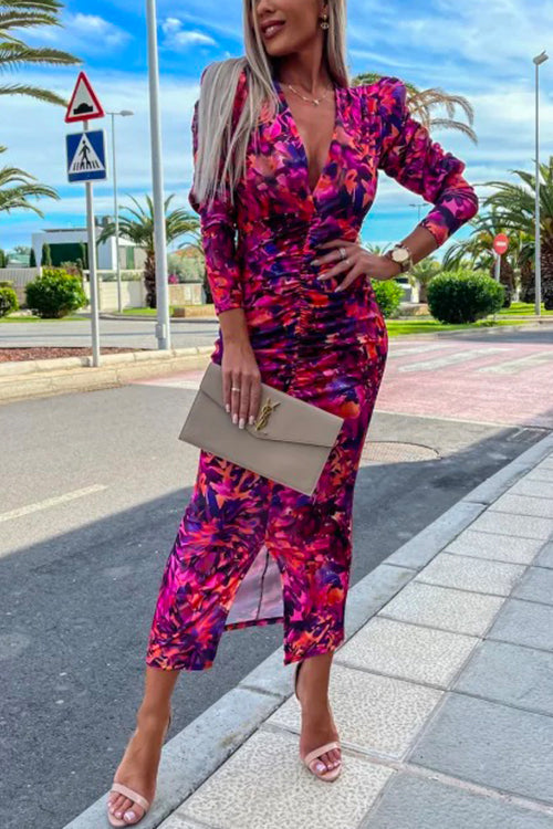 Kvinnors Bodycon Klänning med Djup V-ringning och Lång Ärmar 3