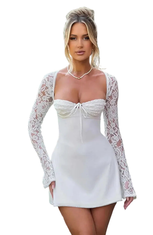Kvinnors Bodycon Miniklänning Fyrkantig Halsringning med Spetsärm 0