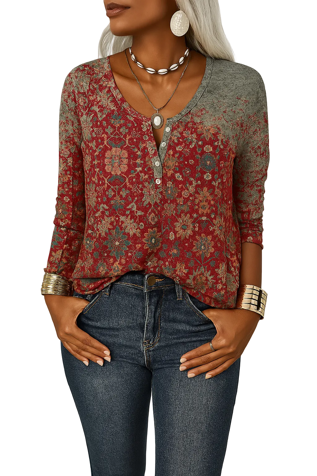 Kvinnors Boho Blus Blommig Design 0