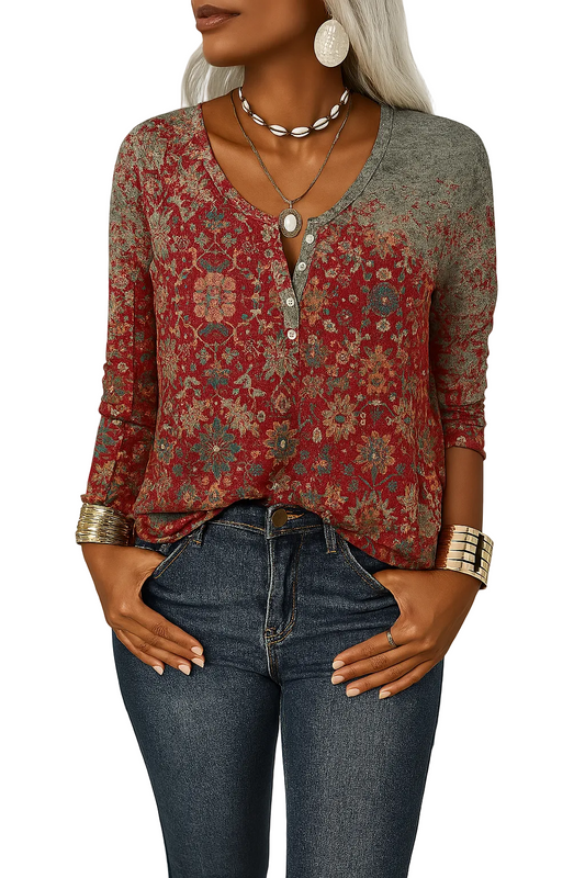 Kvinnors Boho Blus Blommig Design 0
