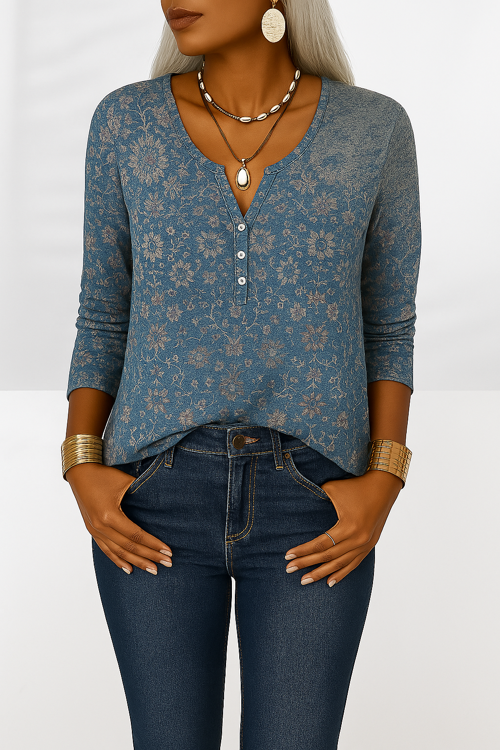 Kvinnors Boho Blus Blommig Design 1
