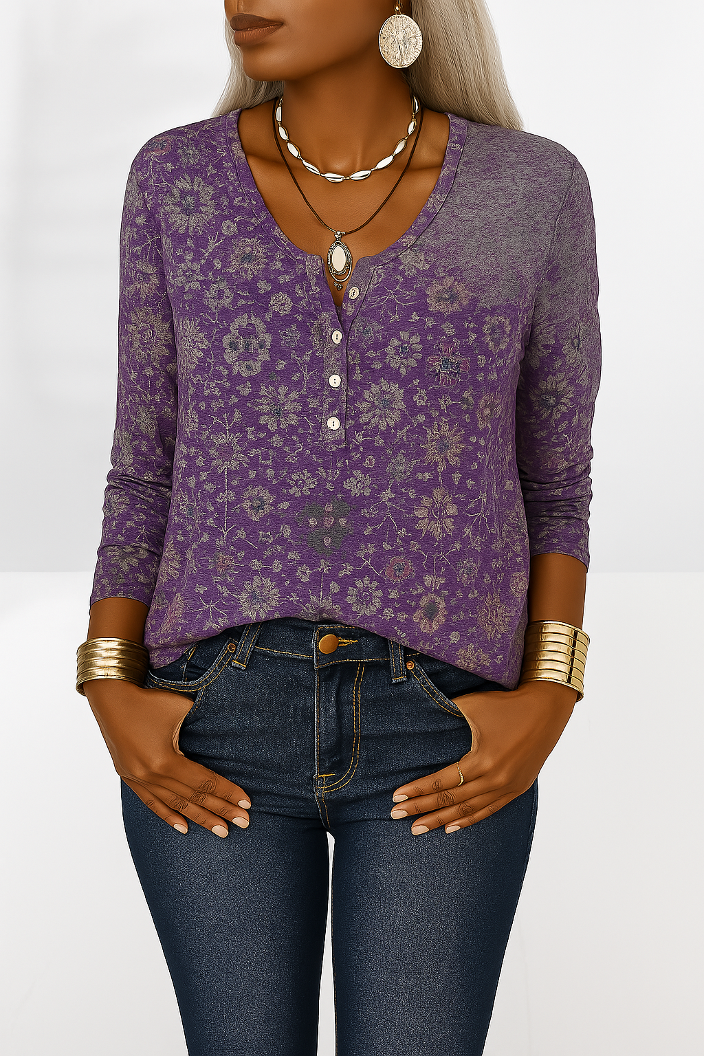 Kvinnors Boho Blus Blommig Design 2