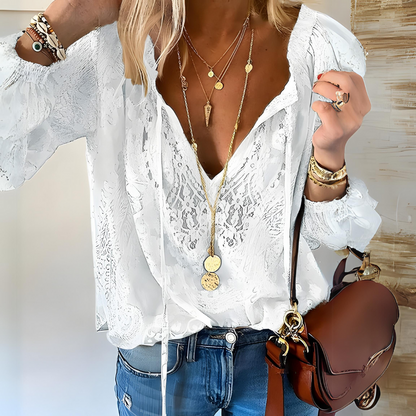 Kvinnors Boho Blus med Utskuren Halsringning 1