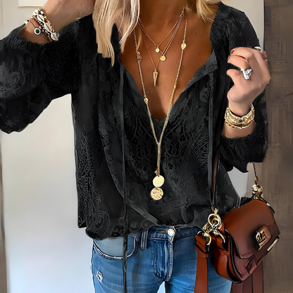 Kvinnors Boho Blus med Utskuren Halsringning 2