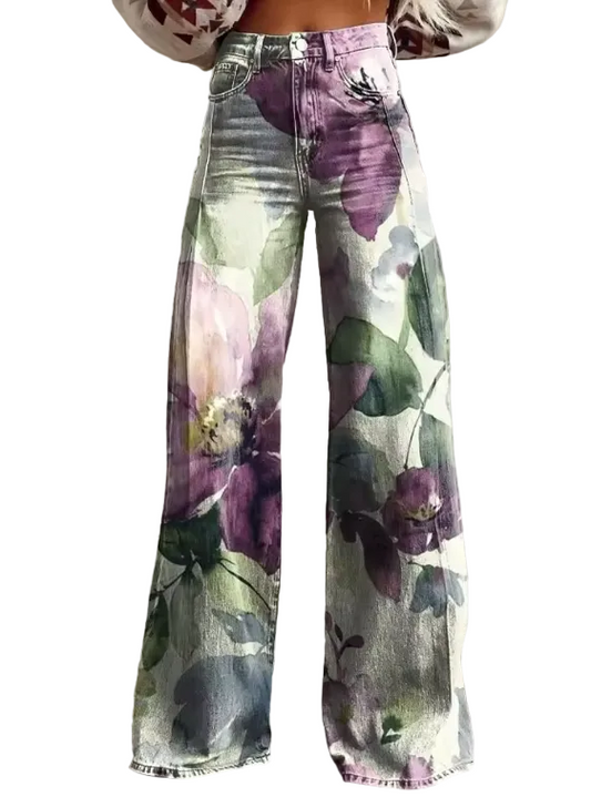 Kvinnors Boho Byxor Vintage Stil Bred Passform 0