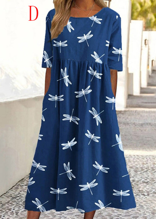 Kvinnors Boho Klänning med O-Hals och Fickor 3