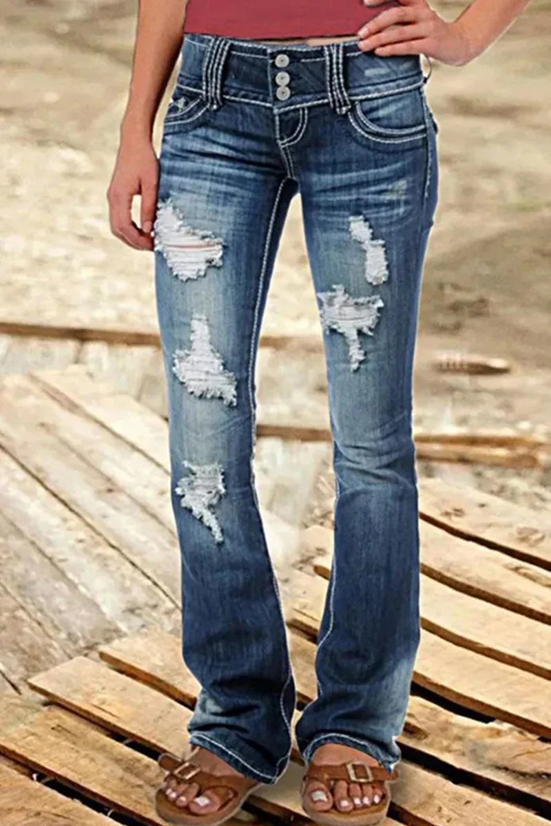 Kvinnors Bootcut Jeans Hög Midja 1