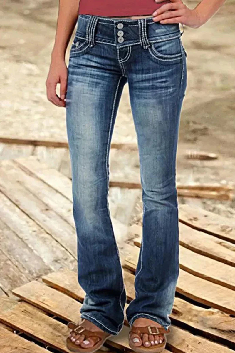 Kvinnors Bootcut Jeans Hög Midja 2