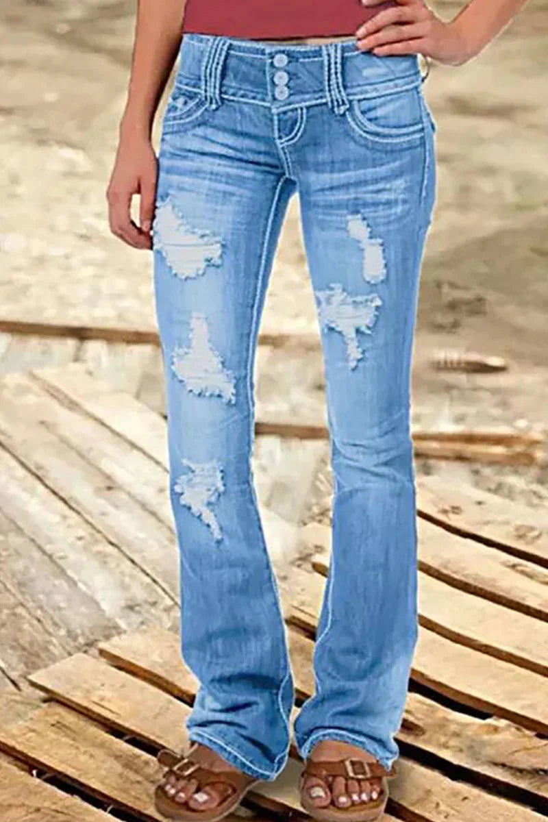 Kvinnors Bootcut Jeans Hög Midja 3