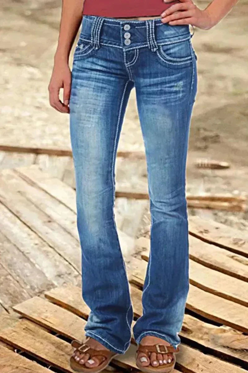 Kvinnors Bootcut Jeans Hög Midja 4
