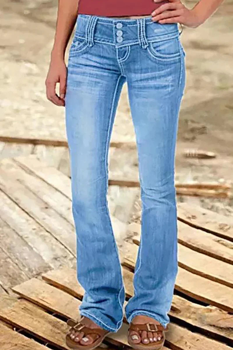 Kvinnors Bootcut Jeans Hög Midja 5