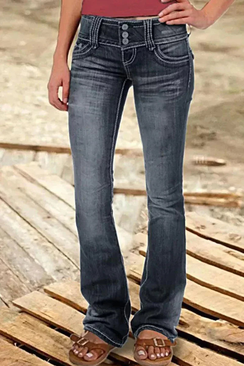 Kvinnors Bootcut Jeans Hög Midja 6