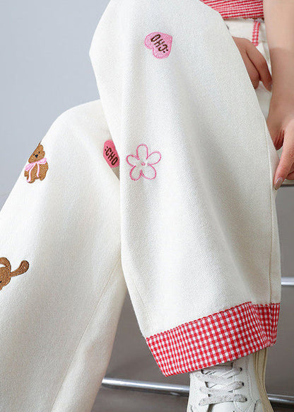 Kvinnors Broderade Denim Byxor Raka 4