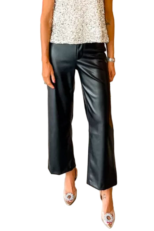 Kvinnors Byxor i Konstläder med Raka Ben 0