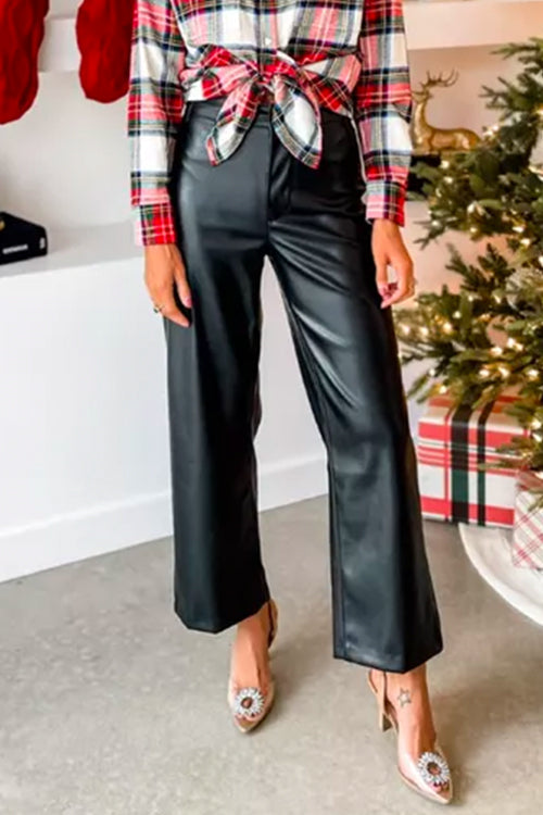 Kvinnors Byxor i Konstläder med Raka Ben 1