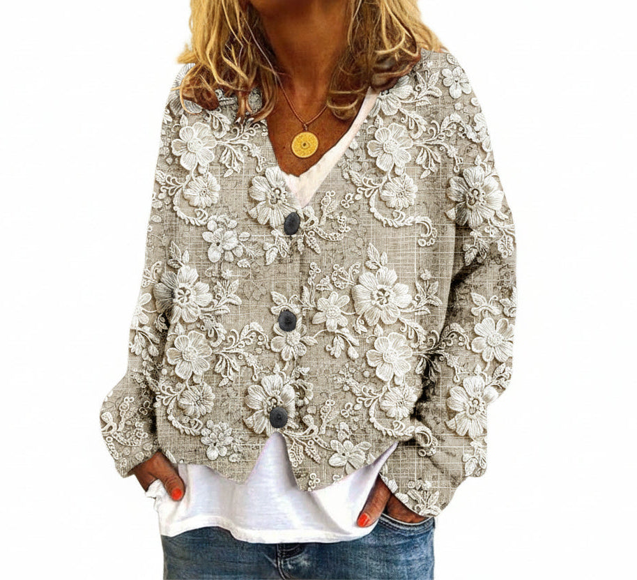 Kvinnors Cardigan med Blommönster 0