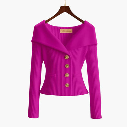 Kvinnors Cardigan med Knäppning Ribbade Detaljer 5