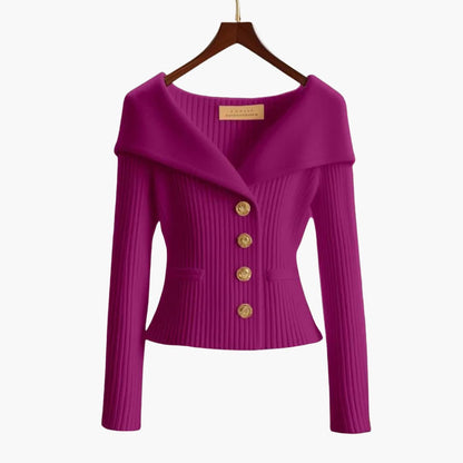 Kvinnors Cardigan med Knäppning Ribbade Detaljer 9