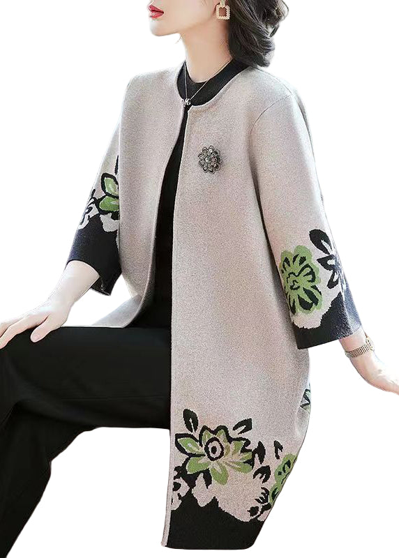 Kvinnors Cardigan med O-halstryck Patchwork Design 0