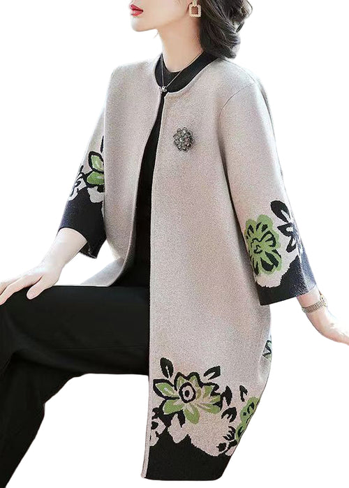 Kvinnors Cardigan med O-halstryck Patchwork Design 0