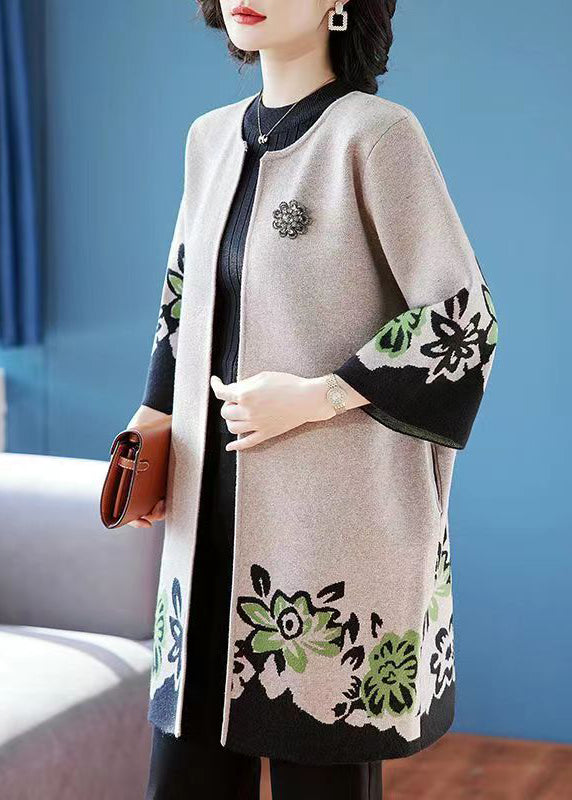 Kvinnors Cardigan med O-halstryck Patchwork Design 3