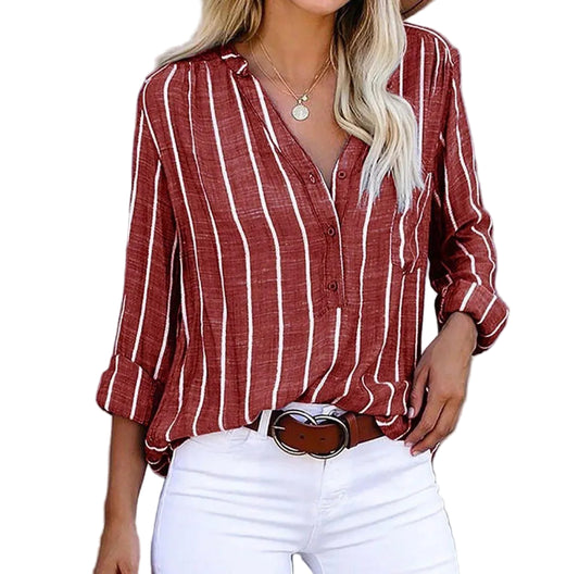 Kvinnors Casual Blus med Randig Design 0