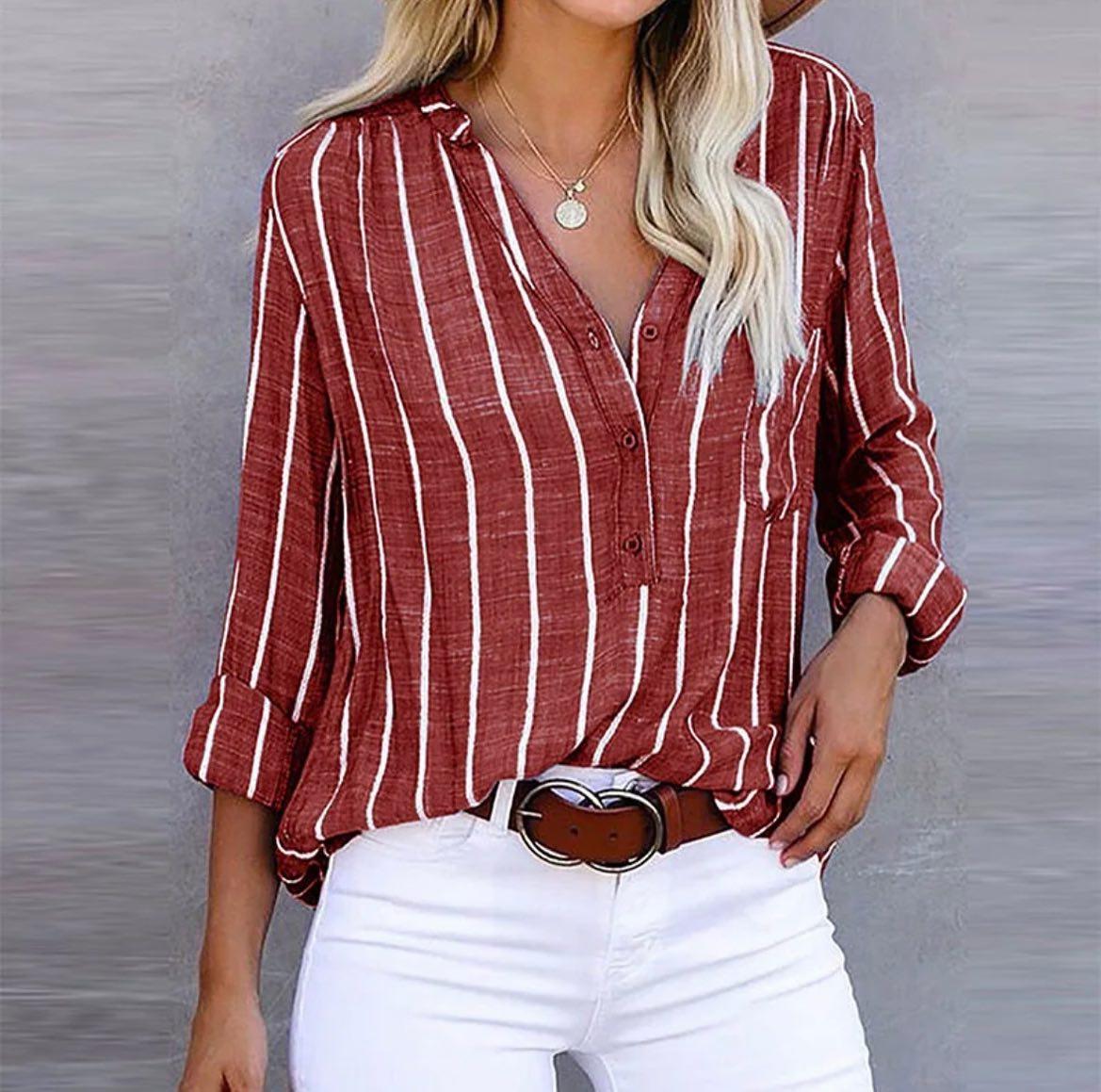Kvinnors Casual Blus med Randig Design 1