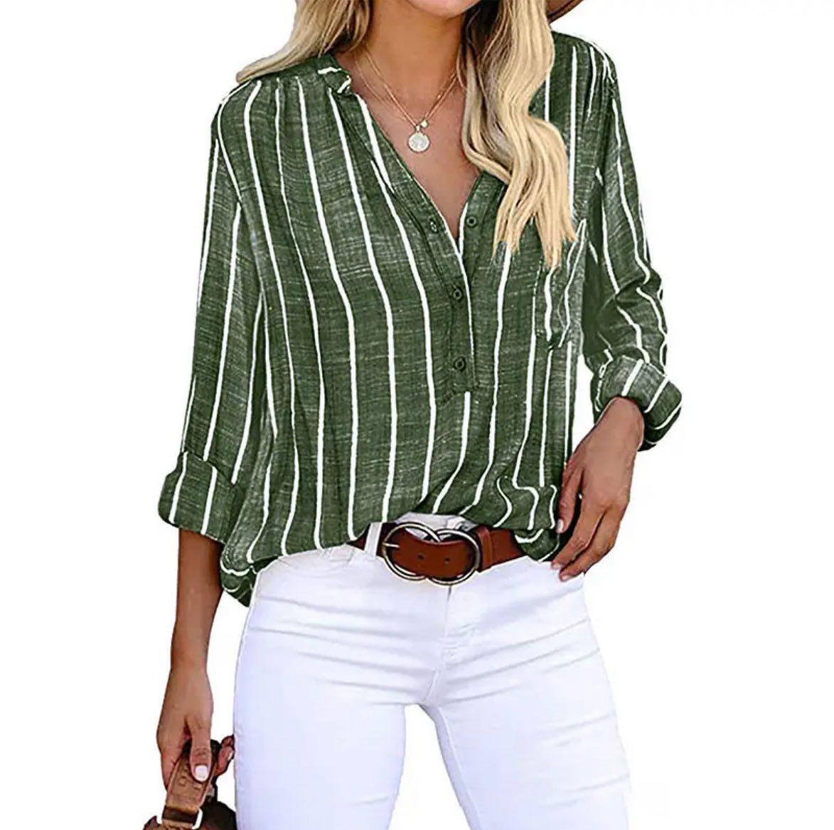 Kvinnors Casual Blus med Randig Design 3