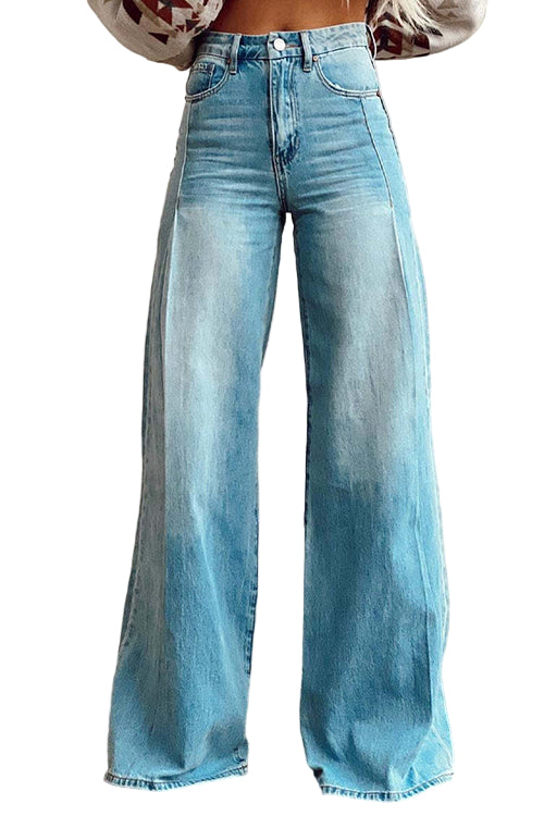 Kvinnors Casual Denim Byxor med Bred Ben 0