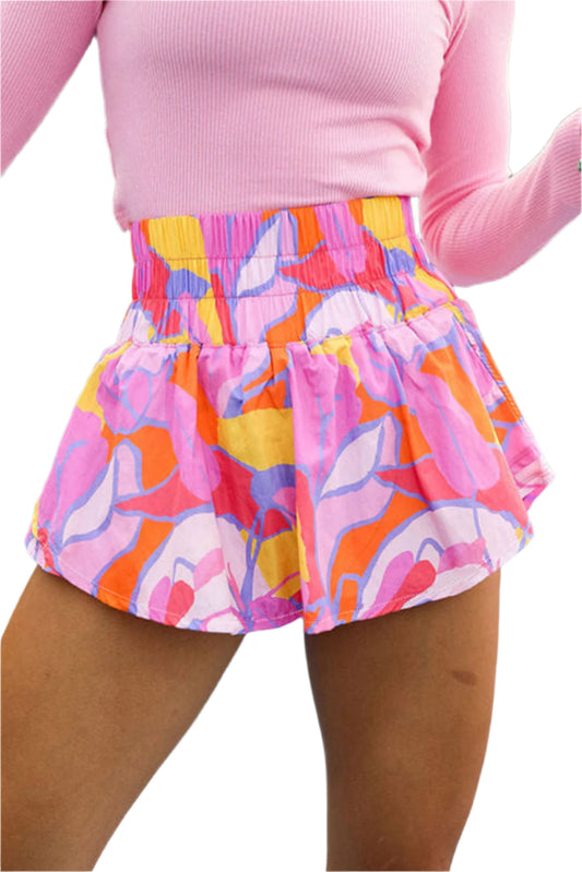 Kvinnors Casual Shorts med Smockad Midja och Abstrakt Mönster 0