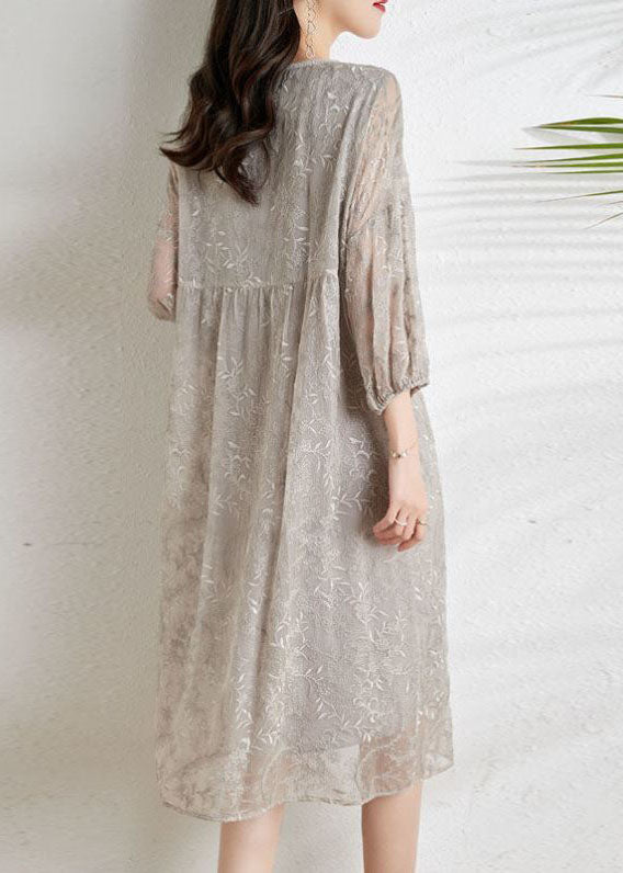 Kvinnors Chiffon Klänning med Broderi och Trekvartsärmar 4