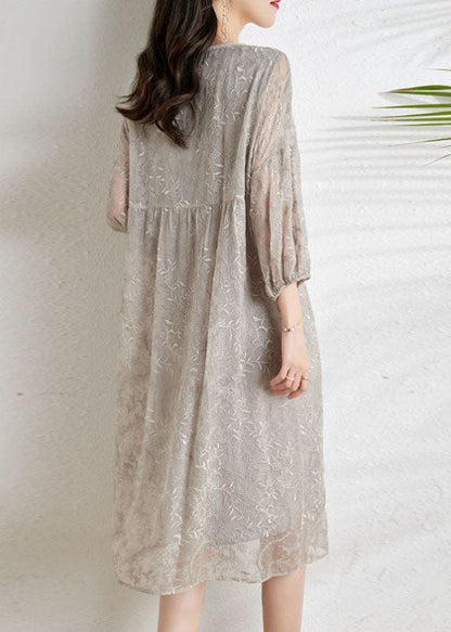 Kvinnors Chiffon Klänning med Broderi och Trekvartsärmar 4