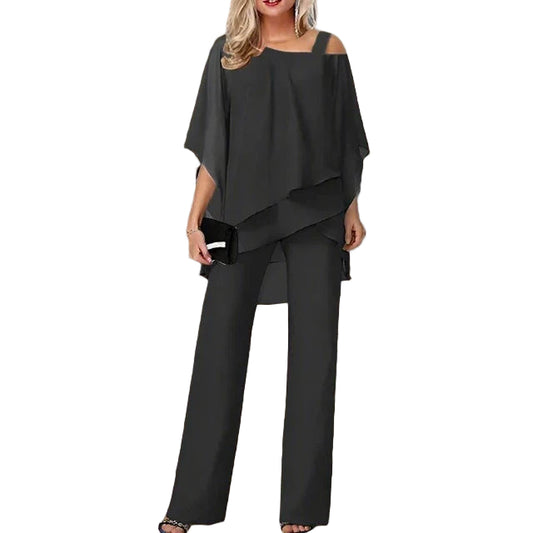 Kvinnors Chiffon Set med Off-Shoulder Design 0