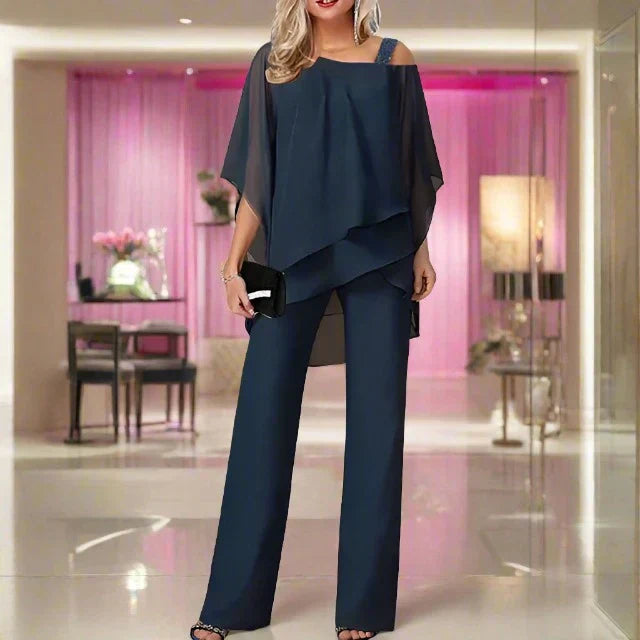 Kvinnors Chiffon Set med Off-Shoulder Design 6