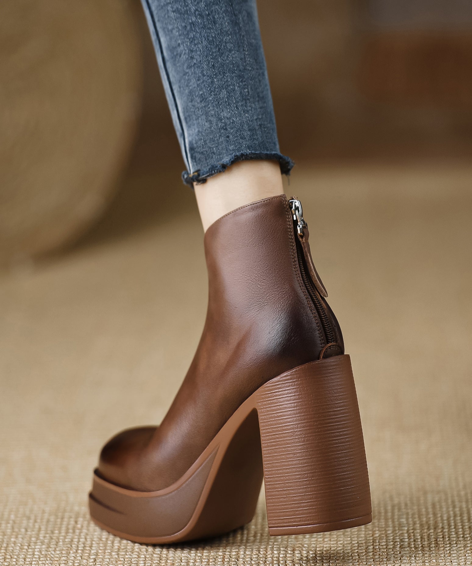 Kvinnors Chunky Boots med Höga Klackar 4