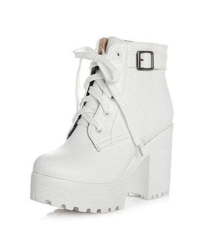 Kvinnors Chunky Boots med Korsremmar 3