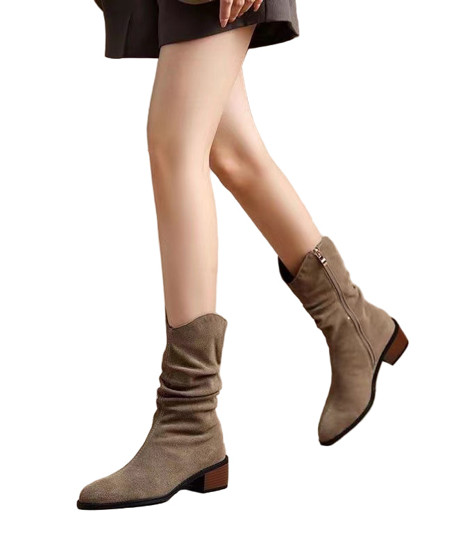 Kvinnors Chunky Boots med Mocka Splicing 0