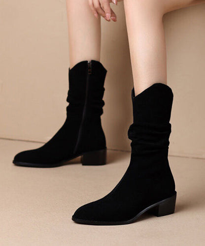 Kvinnors Chunky Boots med Mocka Splicing 1